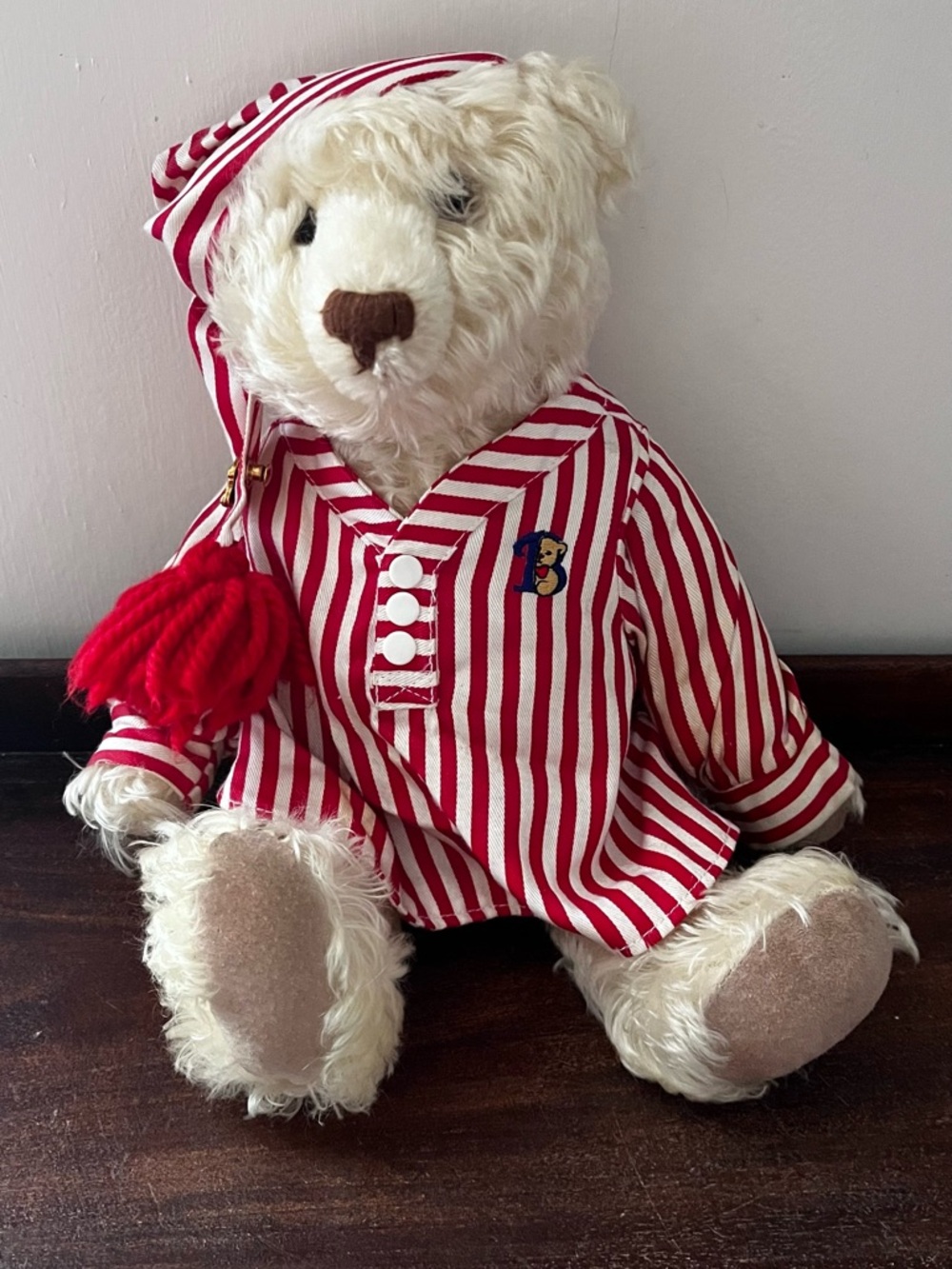 Vintage 1996 Bialosky Teddy Bear in Red & White Striped Pajamas